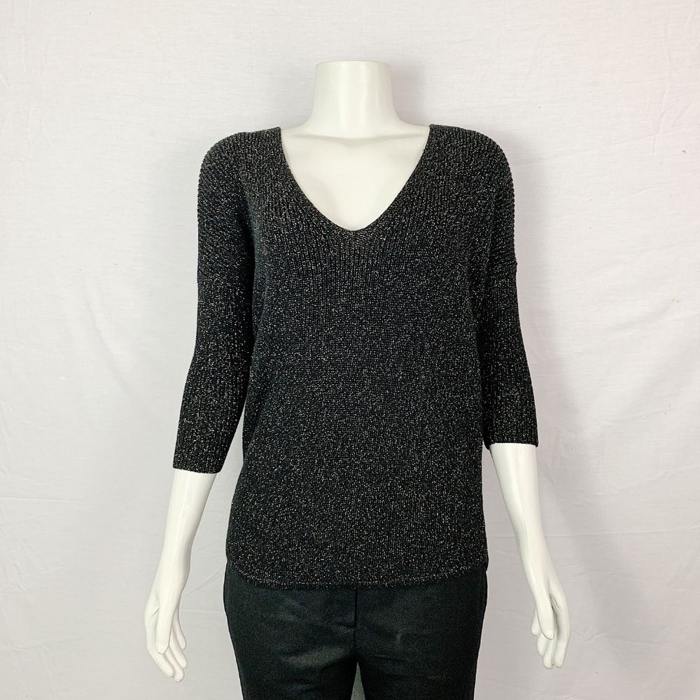 EXPRESS Black Gold Glitter Top 3/4 Sleeve Sz XS - Picture 1 of 6